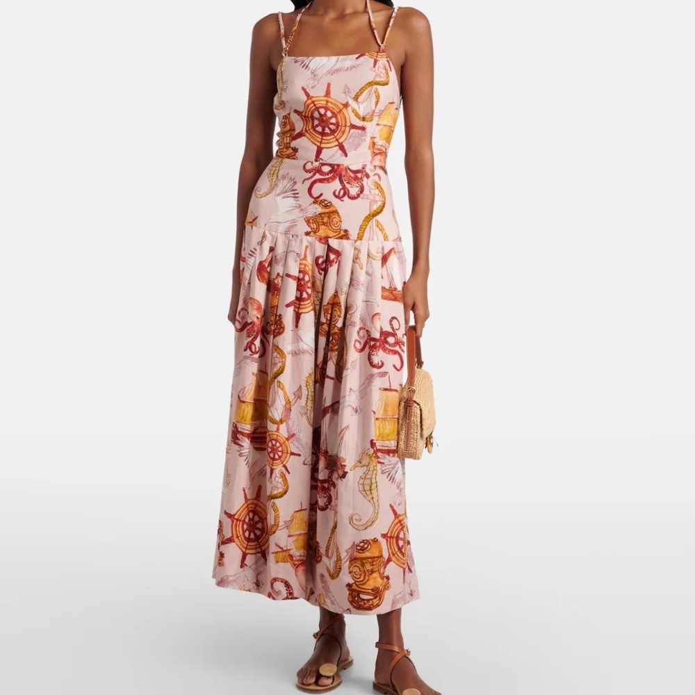 NWT Farm Rio Strappy Linen Maxi Dress Nautical Wonder Casual Beach Pink Sz XL